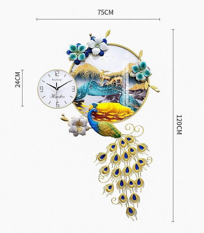 đồng hồ trang trí đôi chim công nghệ thuật