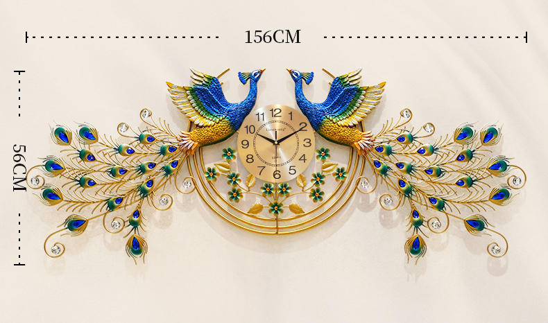 đồng hồ trang trí đôi chim công nghệ thuật